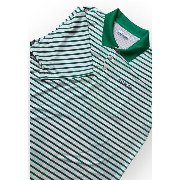 Columbia PFG Fishing Polo Green Stripe Shirt Medium Short Sleeve Breathable Sz.L - Picture 1 of 10